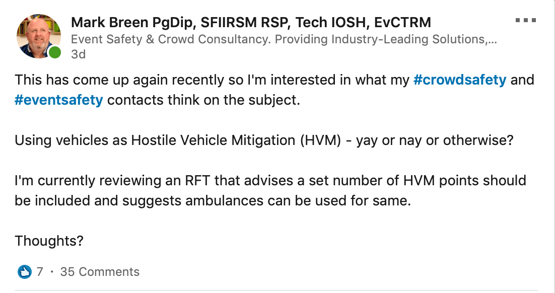 Screenshot of the question re HVM on LinkedIn